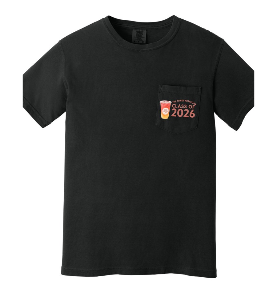 Class of 2026 Grad Pack tee — front view with chest pocket print